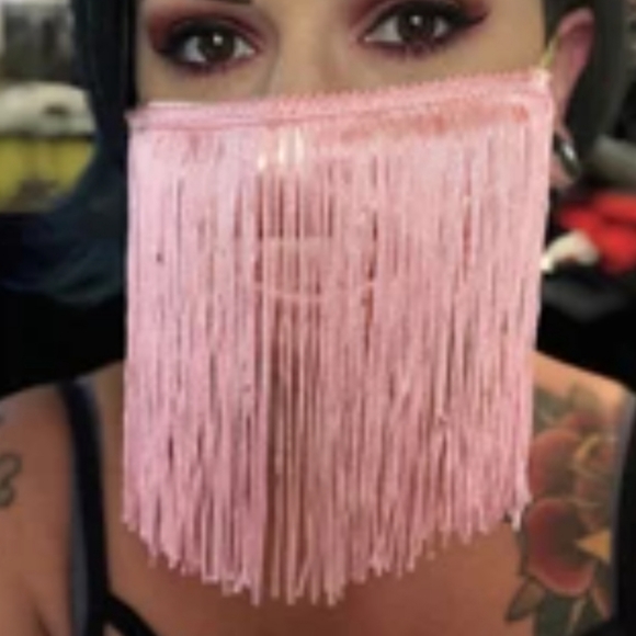 handmade Accessories - Pink fringe face mask